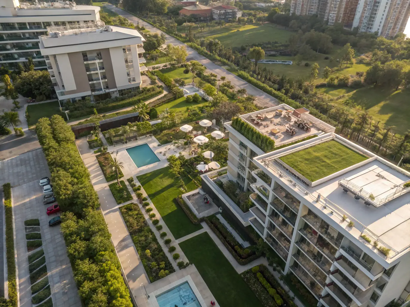 A modern apartment complex with lush landscaping and amenities, representing high-quality multifamily properties.